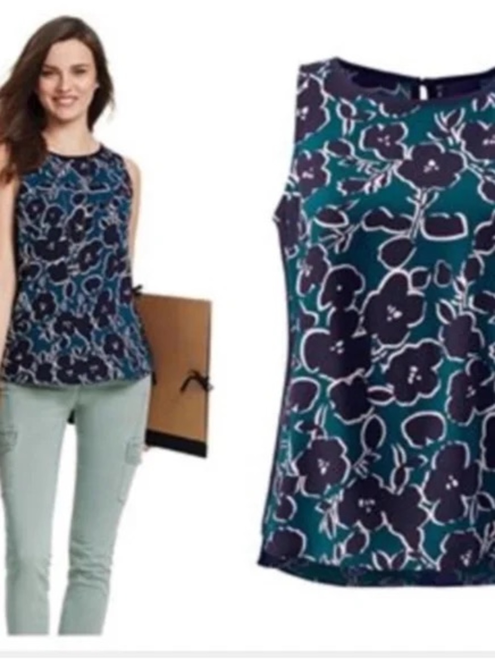 CAbi Teal & purpura WARHOL TOP Floral sleeves “3087” - Picture 2 of 9